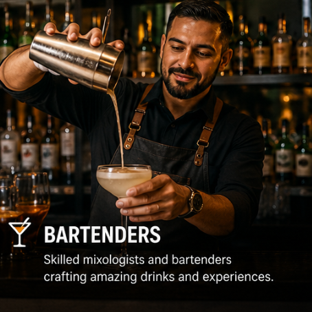 Bartender pouring a craft cocktail behind the bar