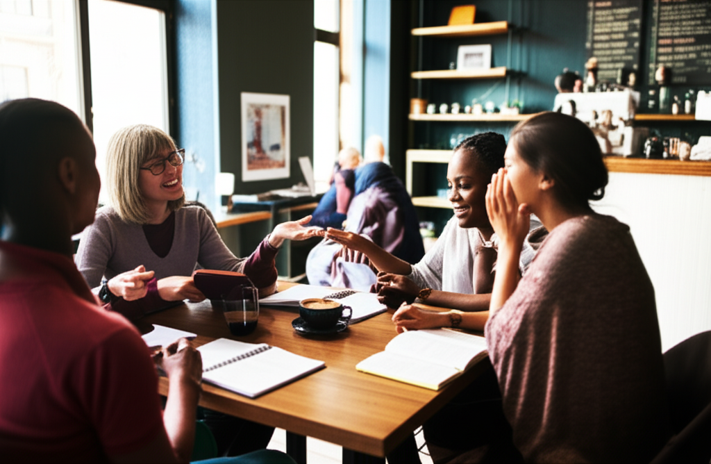 A bilingual language exchange group gathered together