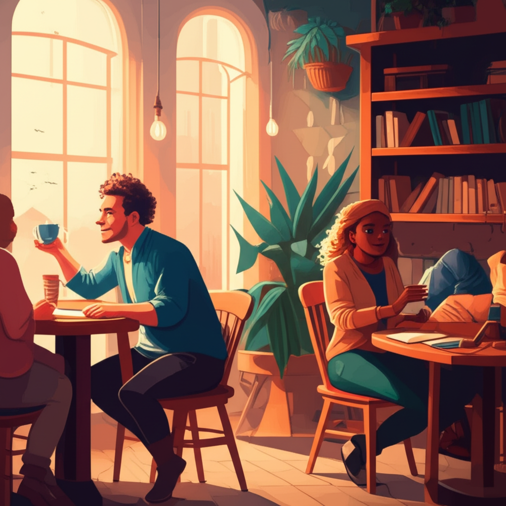People chatting during a coffee shop language exchange